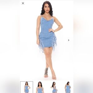 Fashion Nova Blue Fringe Mini Dress